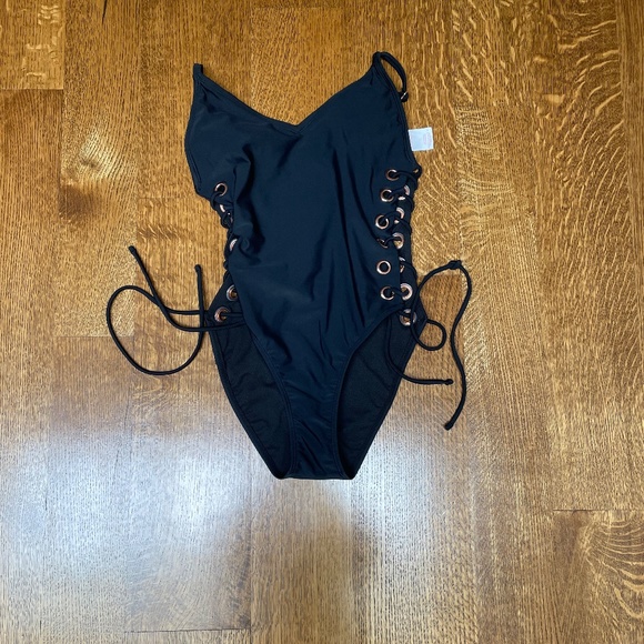 Xhilaration Other - Xhilaration 1 piece Black bathing Suit with rose gold Grommets and ties on sides